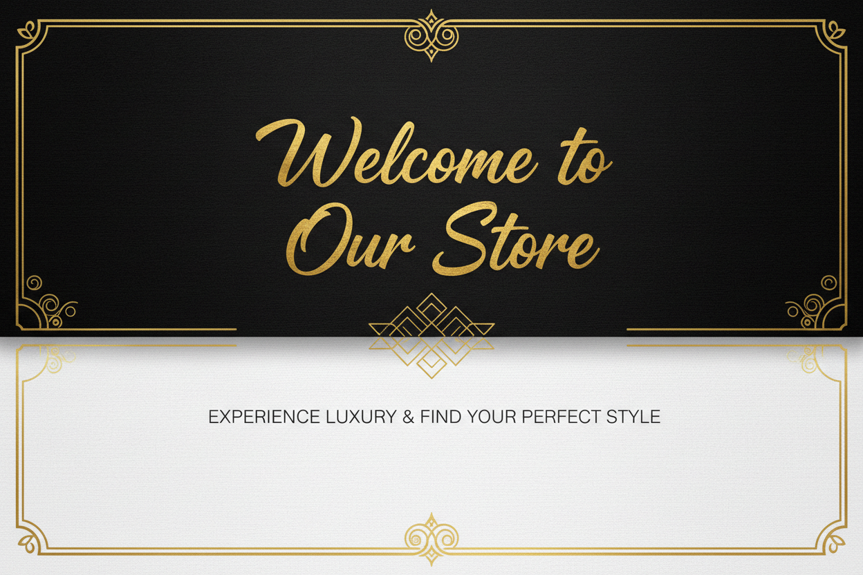 welcome to our store in black white and golden colour